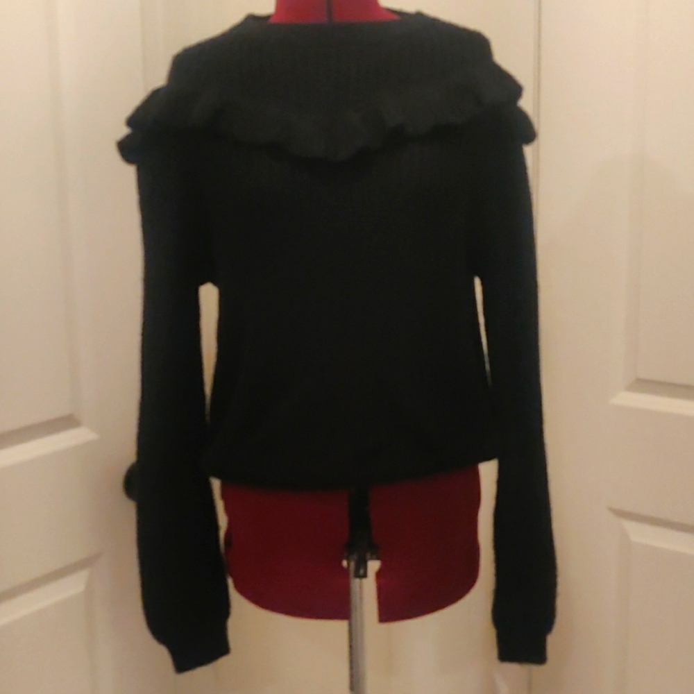 Hilary MacMillan Black Sweater With Ruffle NWT